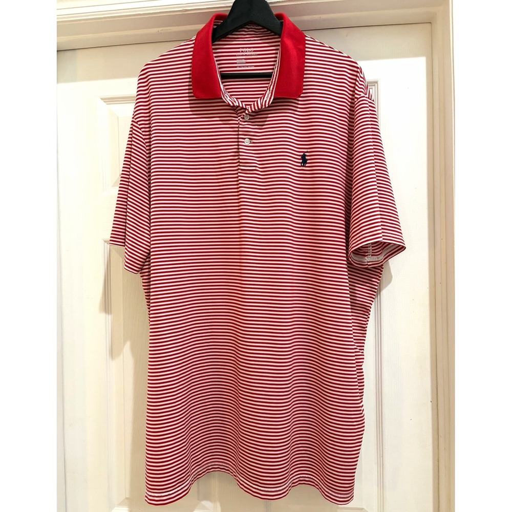 Polo Ralph Lauren Performance Polo Shirt XXL Red White Striped SS